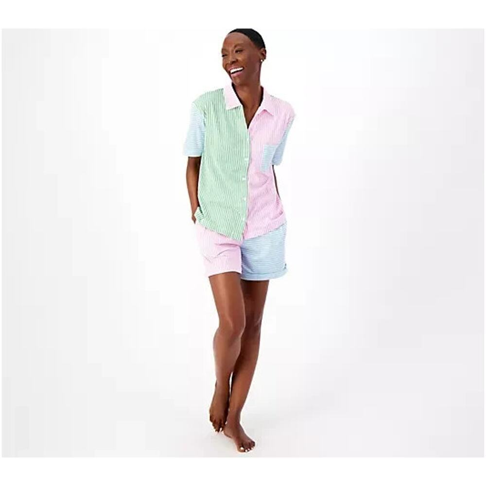 Koolaburra by UGG Notch Collar Print Block Pajama Set Multi Stripe Size Large